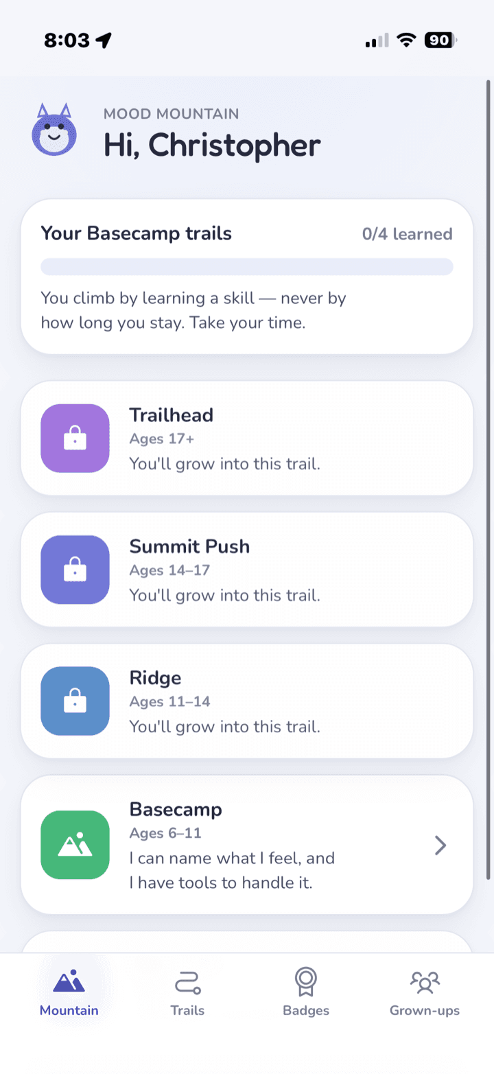 Mood Mountain app shown on an iPhone