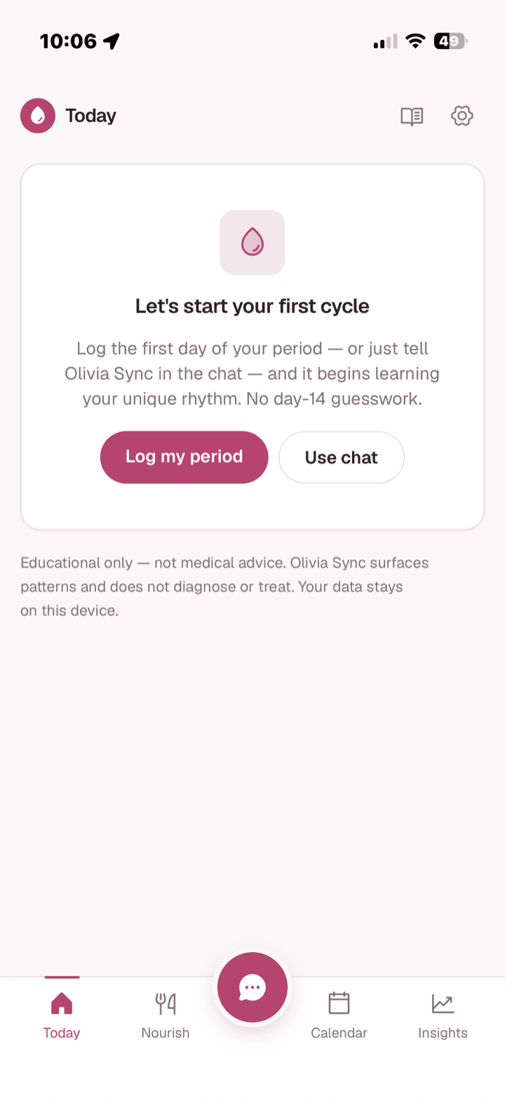 Olivia Sync app shown on an iPhone