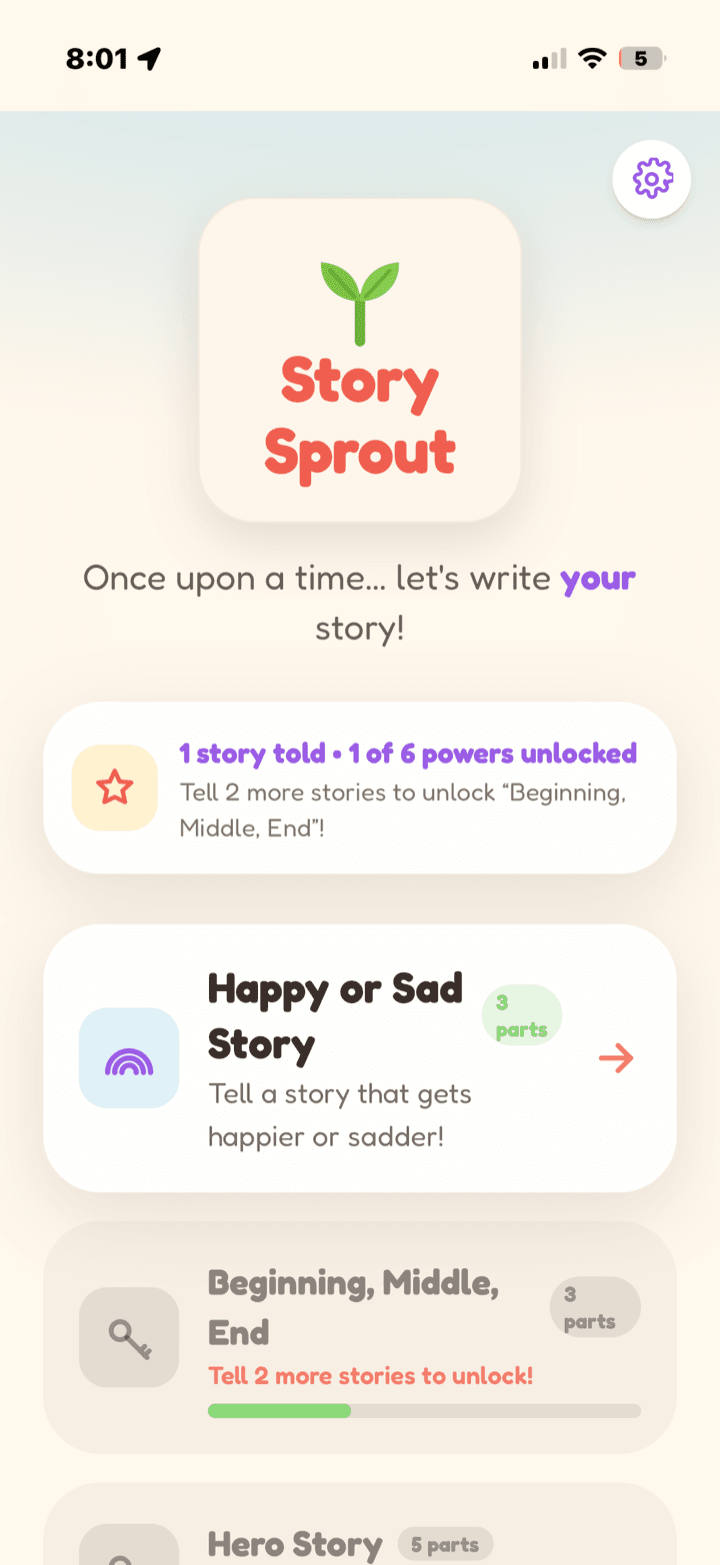 StorySprout app shown on an iPhone